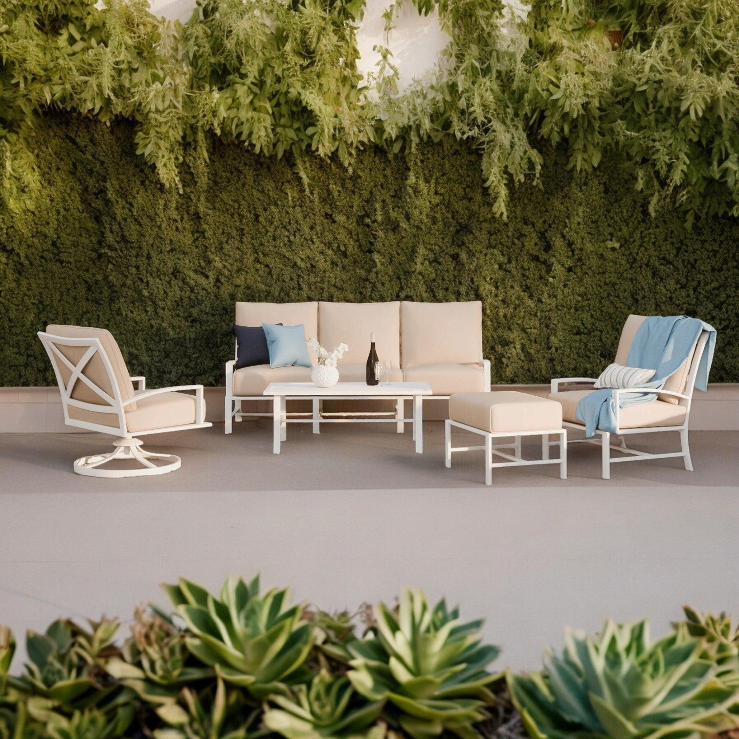 Bristol Ottoman in Canvas Flax w/ Self Welt