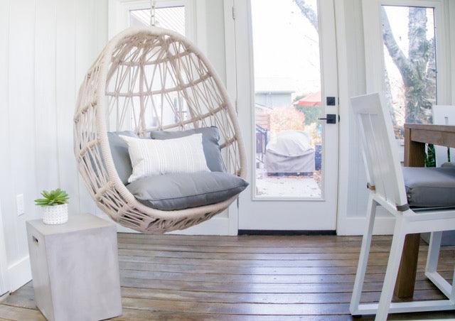 Dana Rope Hanging Club Chair in Linen Canvas w/ Self Welt