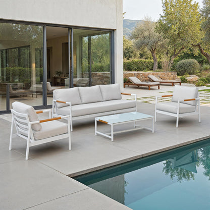 Chryssa Aluminum And Teak Patio Sofa