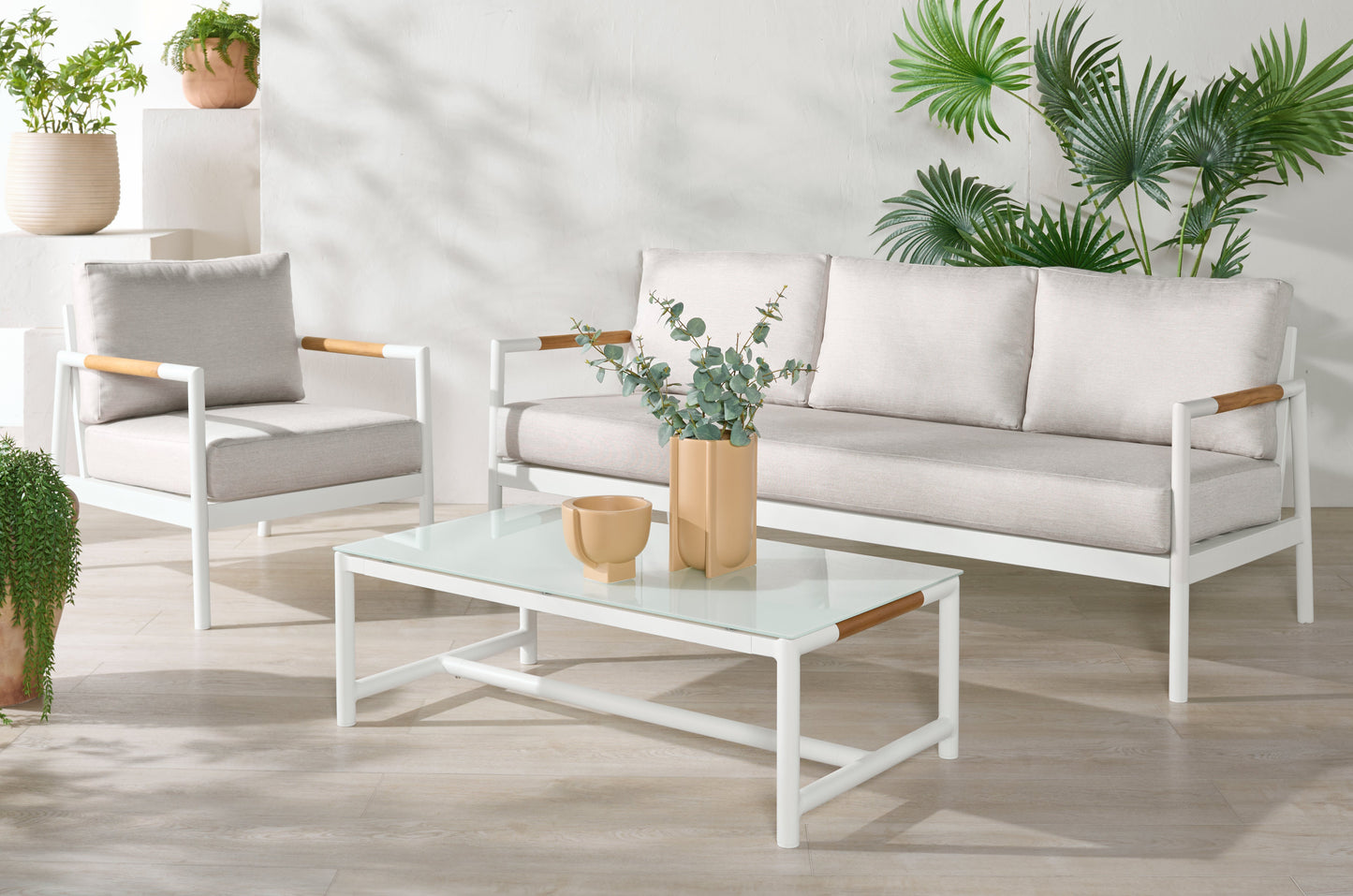 Chryssa Aluminum And Teak Patio Coffee Table