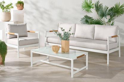 Chryssa Aluminum And Teak Patio Coffee Table