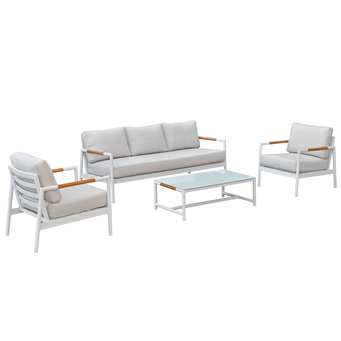 Chryssa Aluminum And Teak Patio Sofa