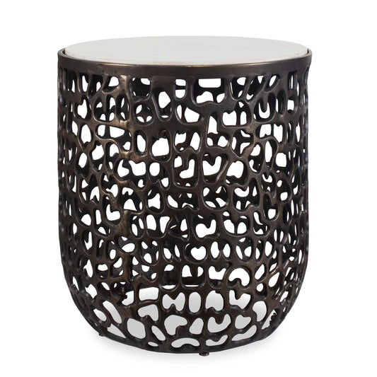 Sabena White Marble Outdoor Side Table