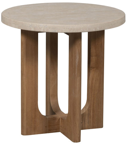 Bliss Outdoor End Table- Wood & Travertine