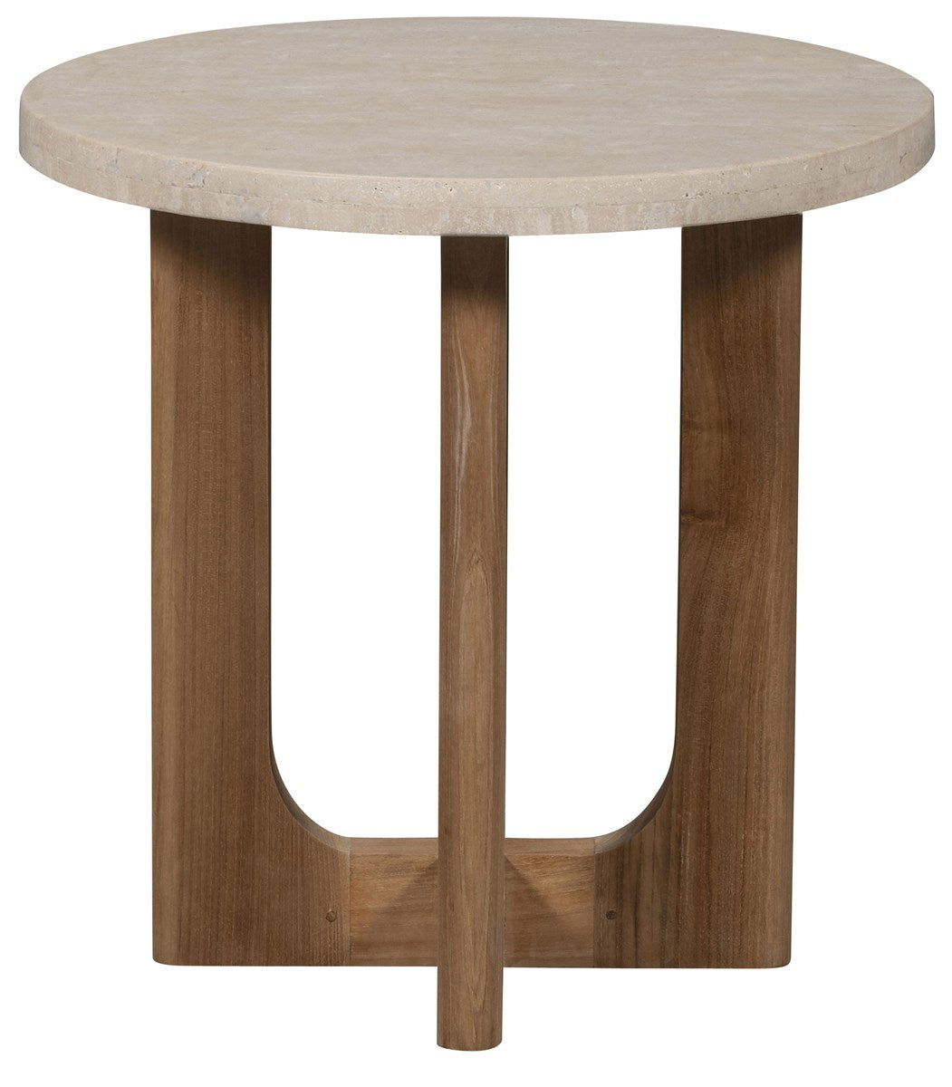 Bliss Outdoor End Table- Wood & Travertine