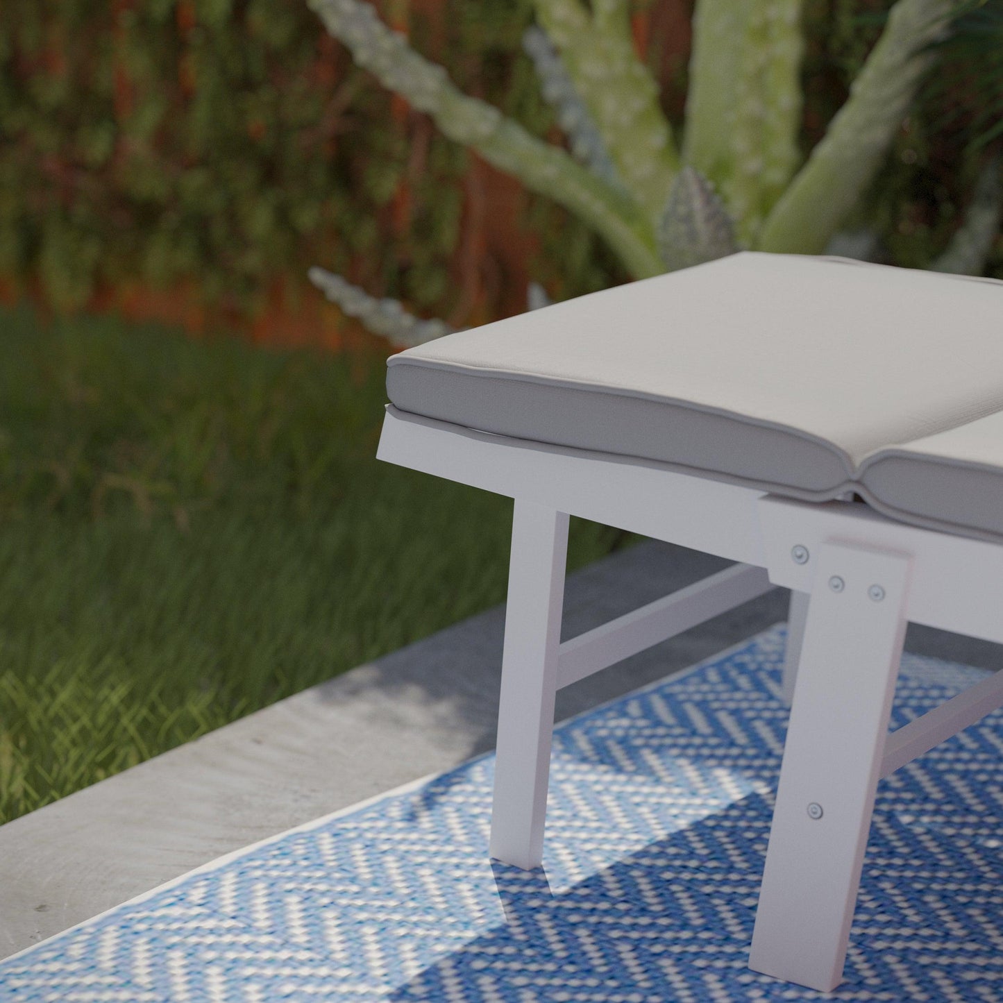 Holly & Martin Dolavon Outdoor Convertible Lounge Chair – White w/ Gray Cushions