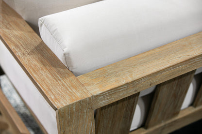 Coastal Teak Sofa in Canvas Canvas, No Welt