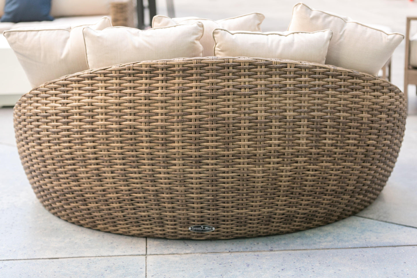 Havana Round Daybed in Canvas Flax w/ Self Welt