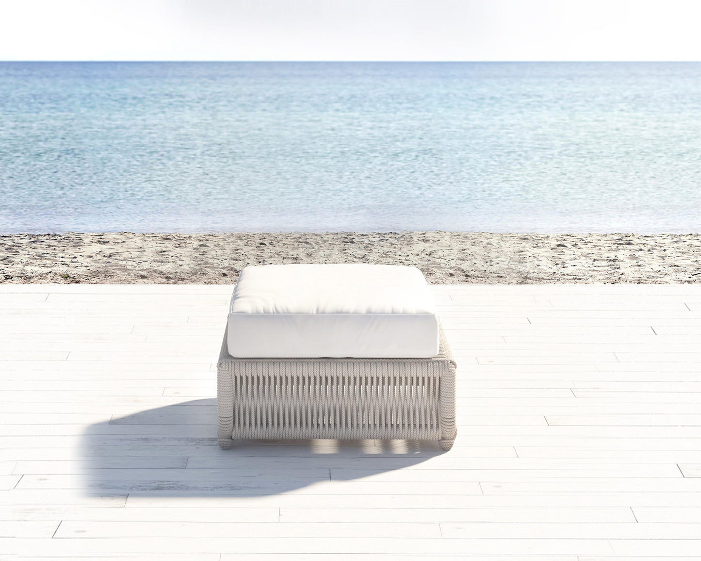 Dana Rope Ottoman in Linen Canvas w/ Self Welt