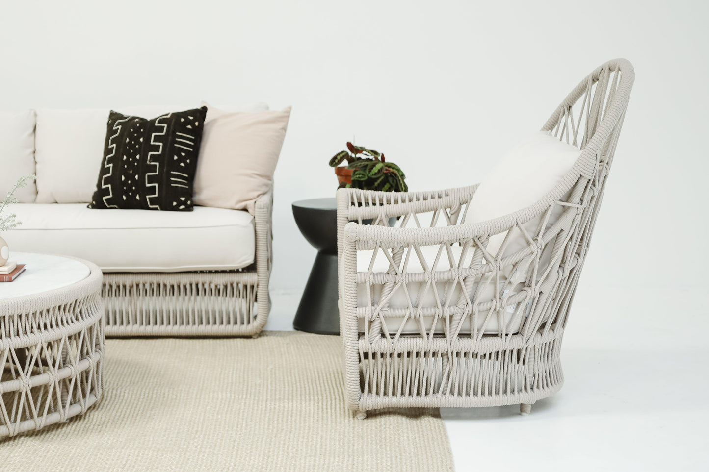 Dana Rope Wing Chair in Linen Canvas w/ Self Welt