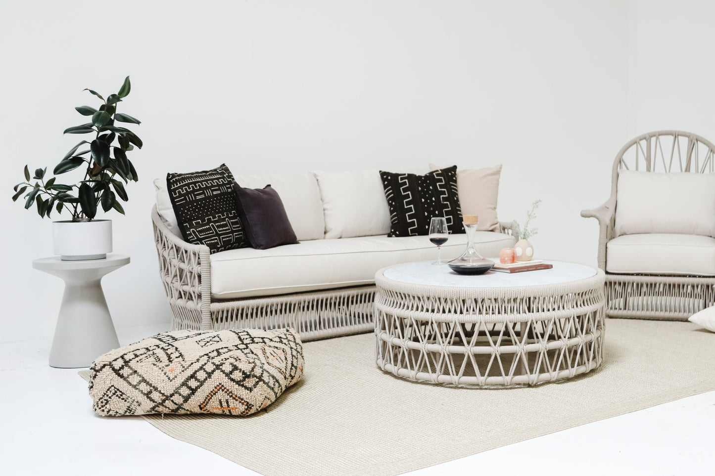 Dana Rope Sofa in Linen Canvas w/ Self Welt